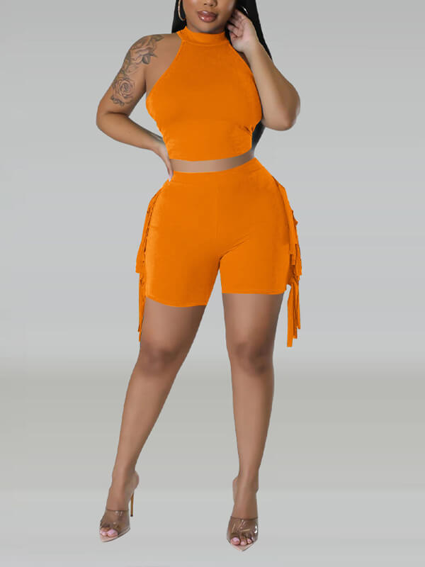 Set aus ärmellosem Top und Fransenshorts – Ausverkauf