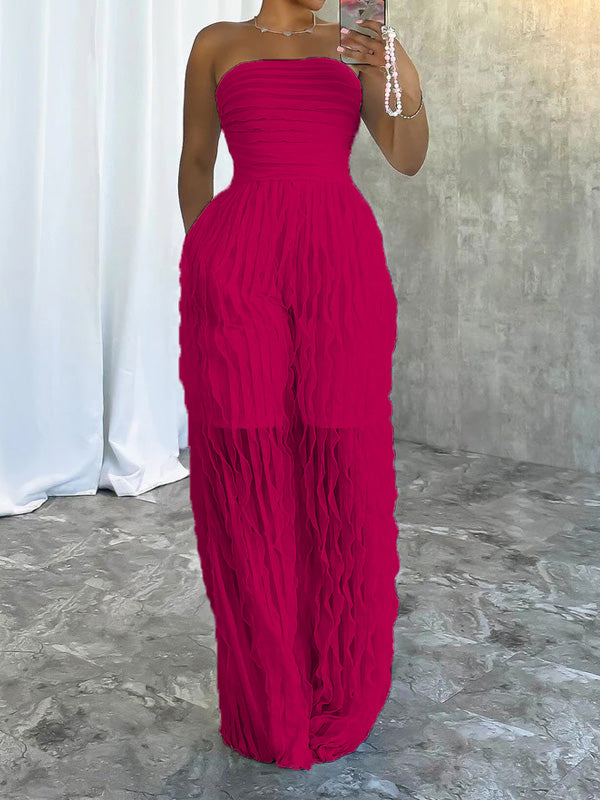 Trägerloser, gerüschter Jumpsuit