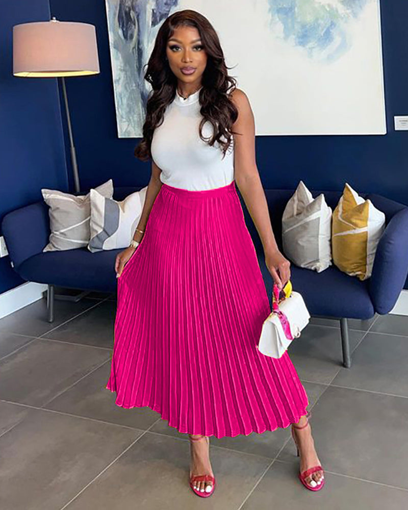 Satin pleated skirt Rose Red