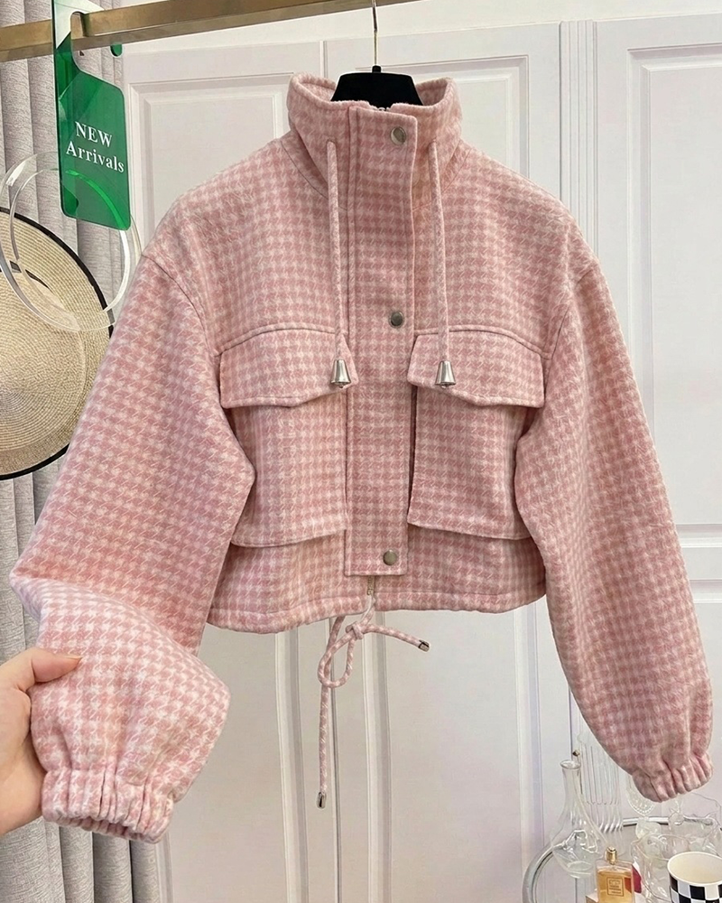 Retro Plaid Stand Collar Short Coat