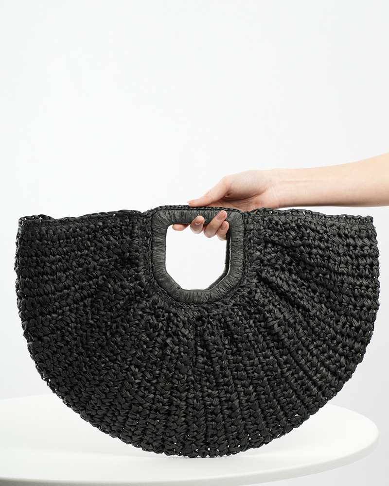 Damascus Crochet Straw Bag Black