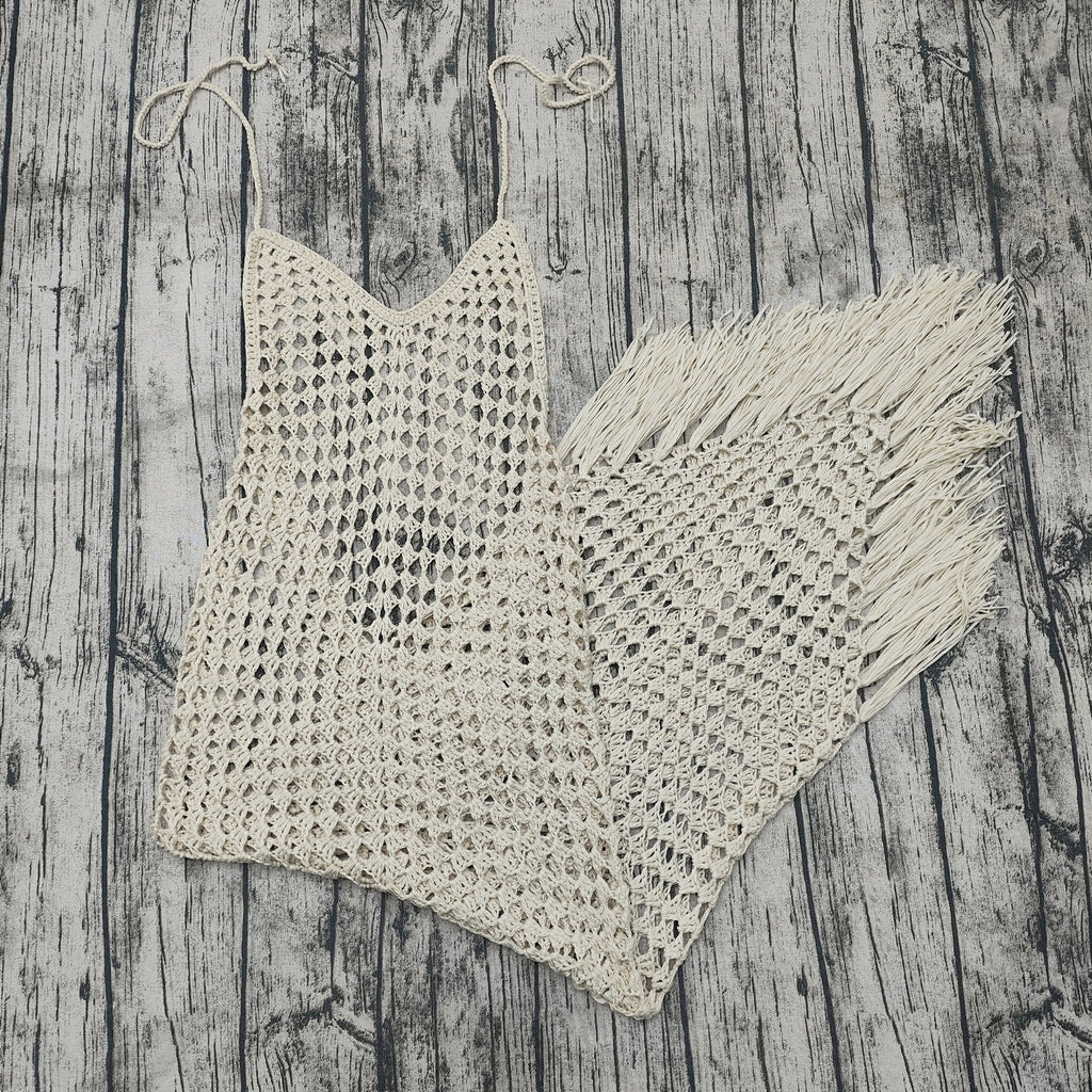 White Crochet Low Back Maxi Dress for Beachwear