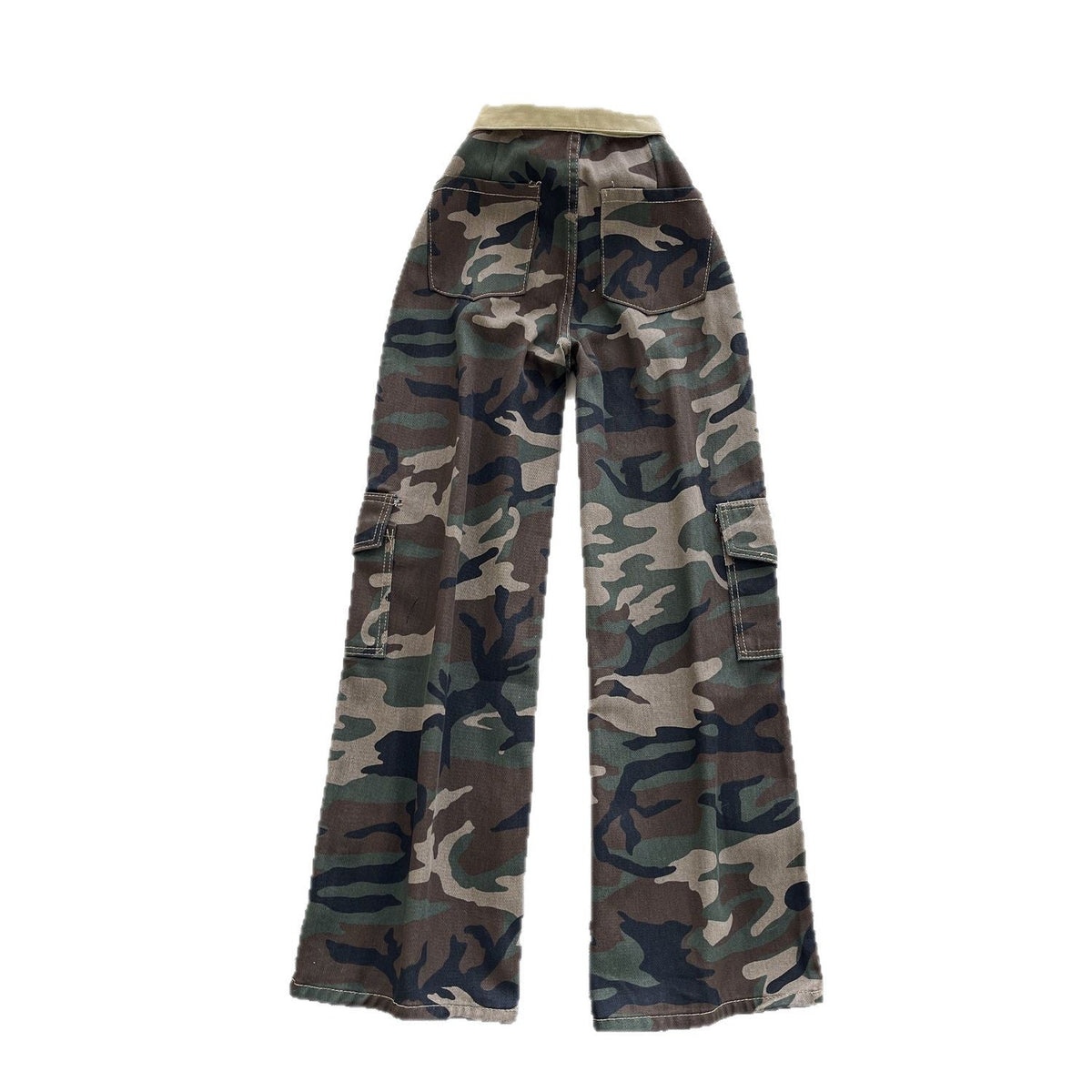 Camouflage Print Cargo Wide-Leg Denim Pants for Autumn Streetwear