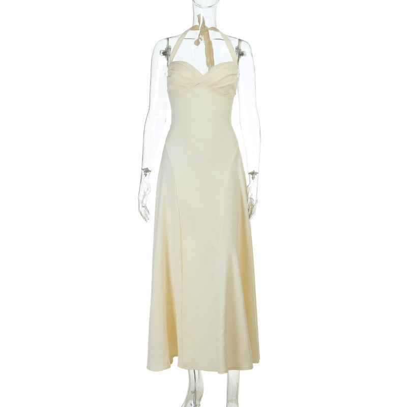 Solid Ruched Sleeveless Slim-Waist Strap Dress for Evening Events