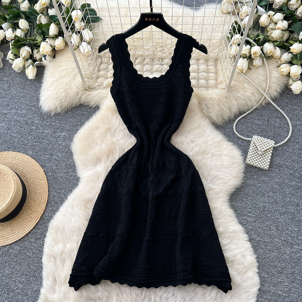 White Knitted Hollow-Out Sleeveless Dress for Summer