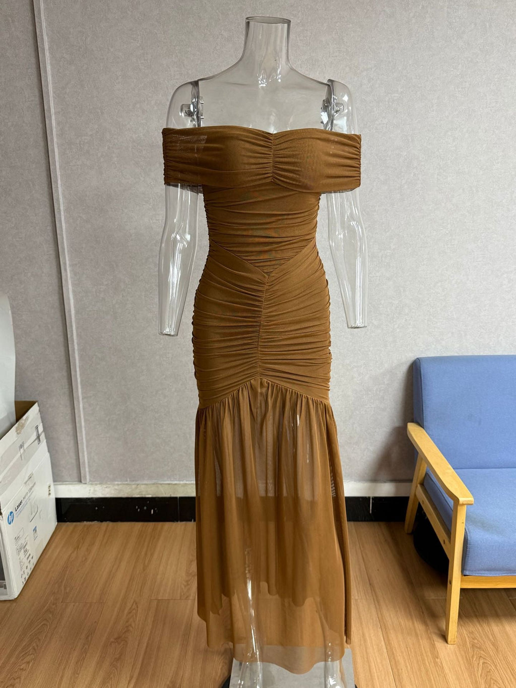 Mesh Off-Shoulder Maxi Dress for Evening Parties