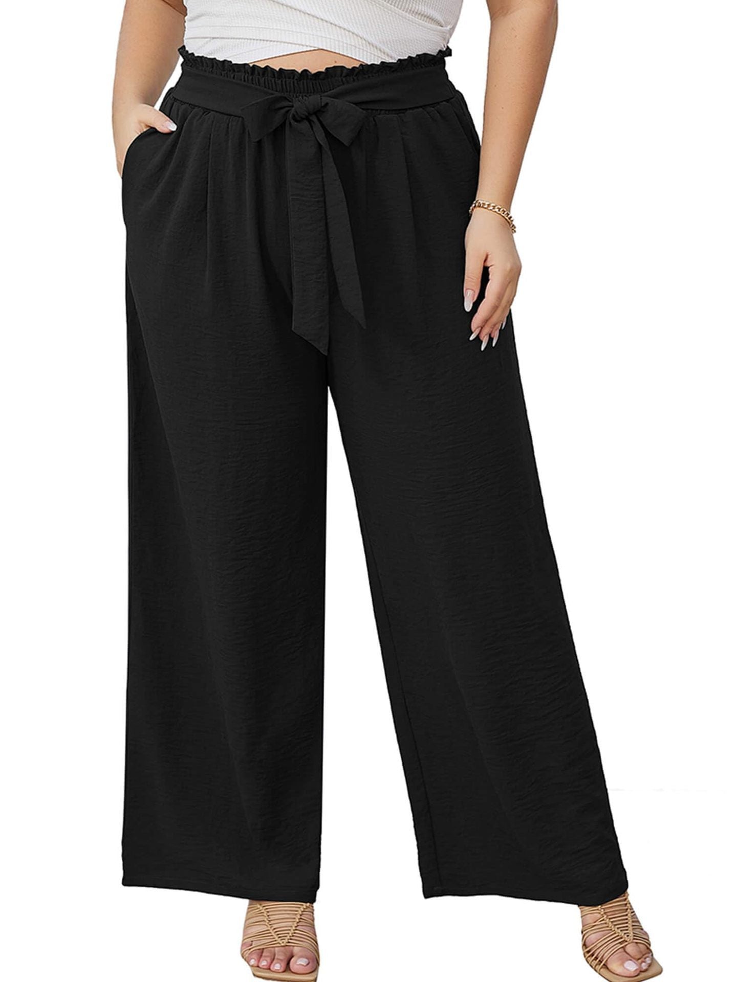 Plus Size Tie-Waist Wide-Leg Pants for Casual Wear