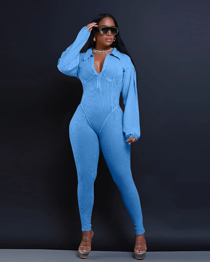 Baddie Mineral Washed Corset Jumpsuit LIGHTBLUE
