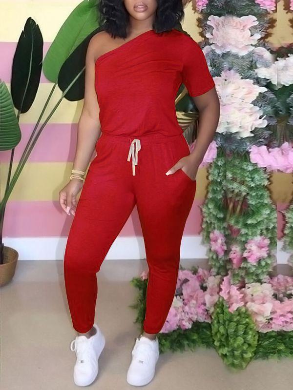 One-Shoulder-Jumpsuit mit Kordelzug