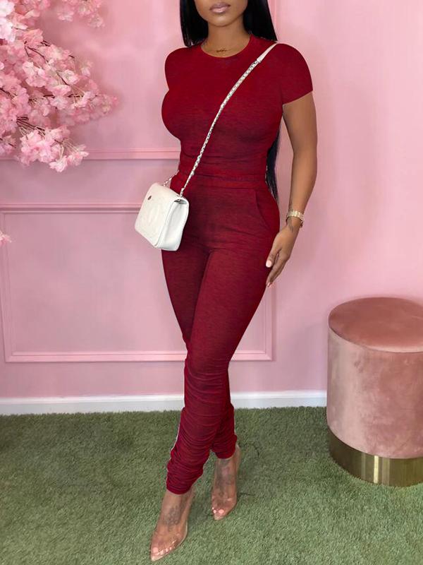 Ensemble t-shirt uni et pantalon froncé - Liquidation