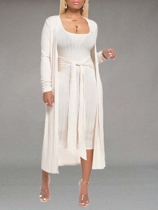 Einfarbiges Set mit gebundenem Kleid und Cardigan – Ausverkauf