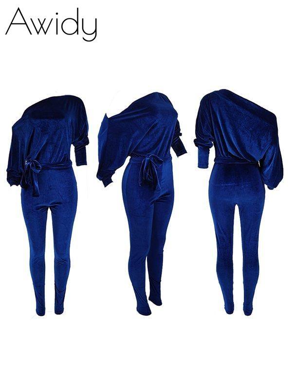 Velvet Off-Shoulder Jumpsuit--Clearance