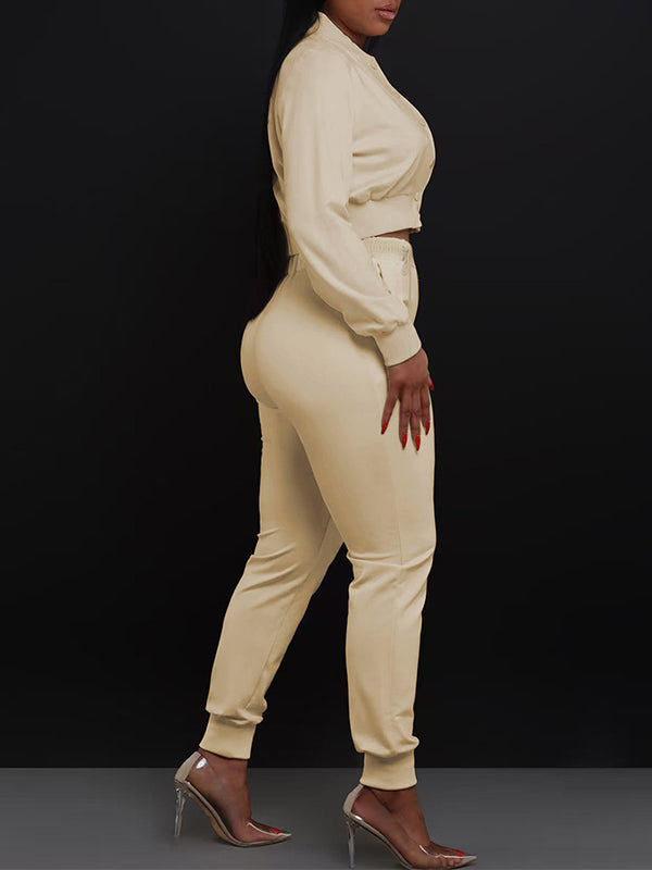 Solid Bomber Jacket & Pants Set