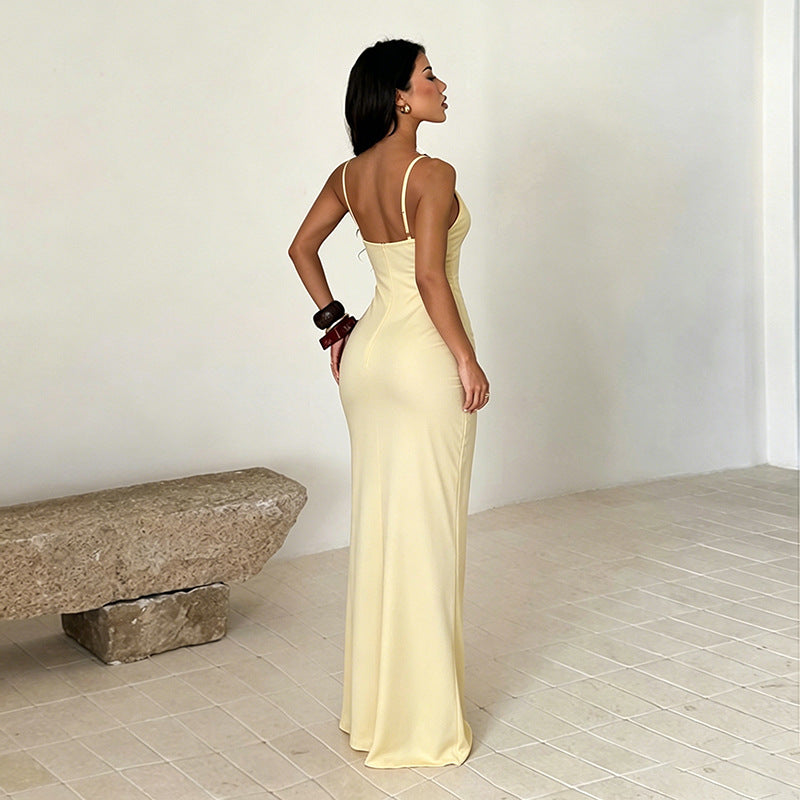 Strap Low Back Slit Dress for Evening Wear