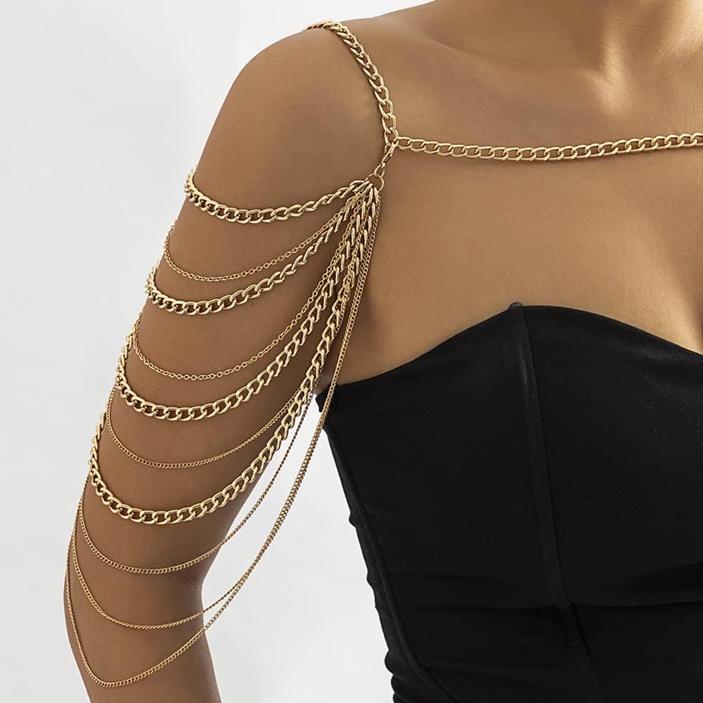 Aethers & Co A13 Bride Women Shiny Statement Tassel Body Chain Jewelry Shawl Silver Gold Dainty Body Jewelry Layered Shoulder Chain Wedding Party Nightclub Body Accessories Jewelry for Women Bride
