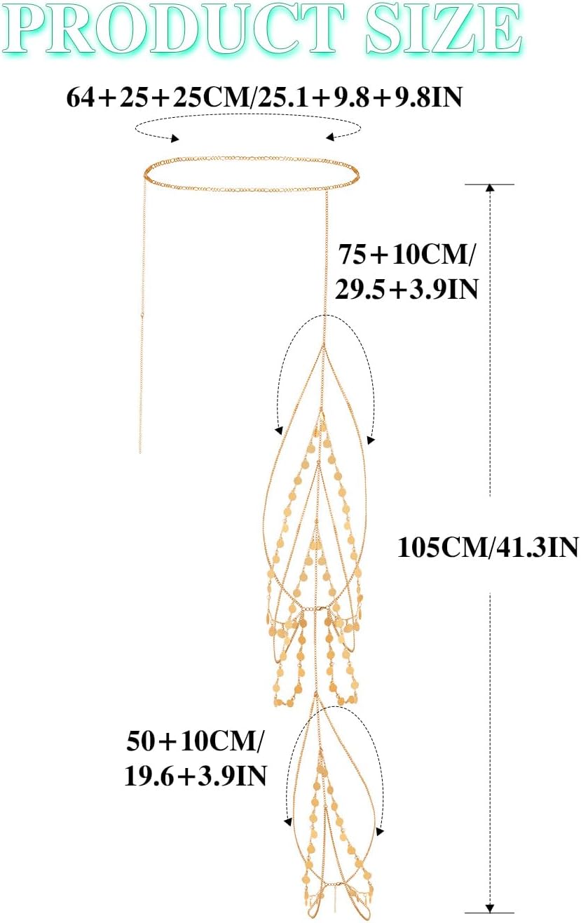Aethers & Co A14 Nicute Boho Sequin Leg Chain Gold Layered Body Chain Tassel Rave Party Thigh Chain Body Accessories for Women and Girls