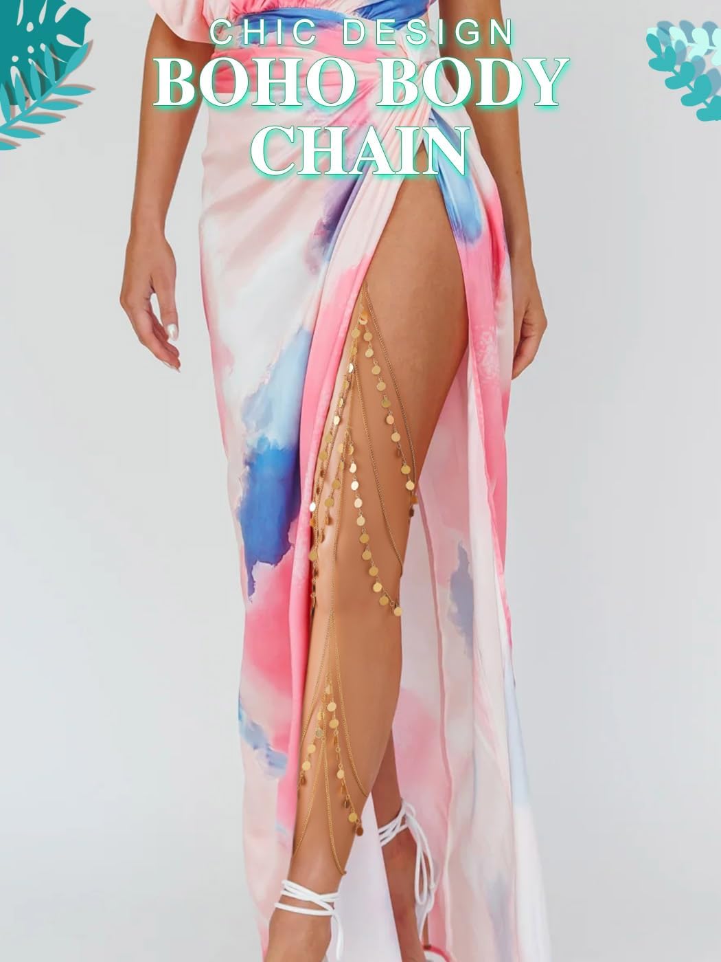 Aethers & Co A14 Nicute Boho Sequin Leg Chain Gold Layered Body Chain Tassel Rave Party Thigh Chain Body Accessories for Women and Girls