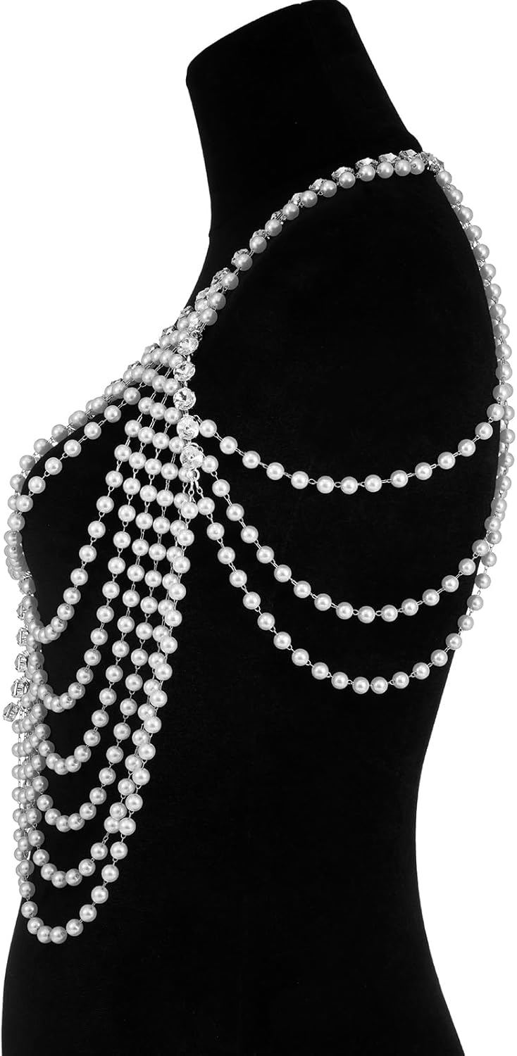 Aethers & Co A18 Rhinestone Chest Chain Bra Body Jewelry for Women Silver Bikini Bra Body Chains