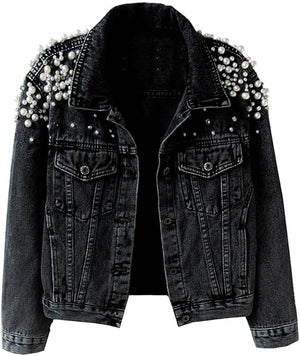 Pearl Denim Jacket Black