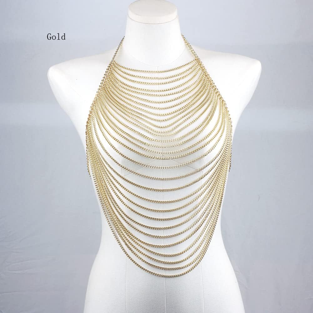 Aethers & Co A4 Full Body Chain Jewelry for Women Sexy Costume Multilay Silver Metal Chain Harness