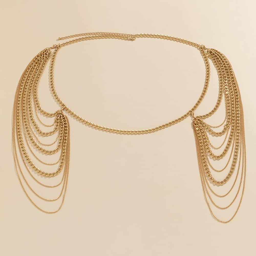 Aethers & Co A13 Bride Women Shiny Statement Tassel Body Chain Jewelry Shawl Silver Gold Dainty Body Jewelry Layered Shoulder Chain Wedding Party Nightclub Body Accessories Jewelry for Women Bride