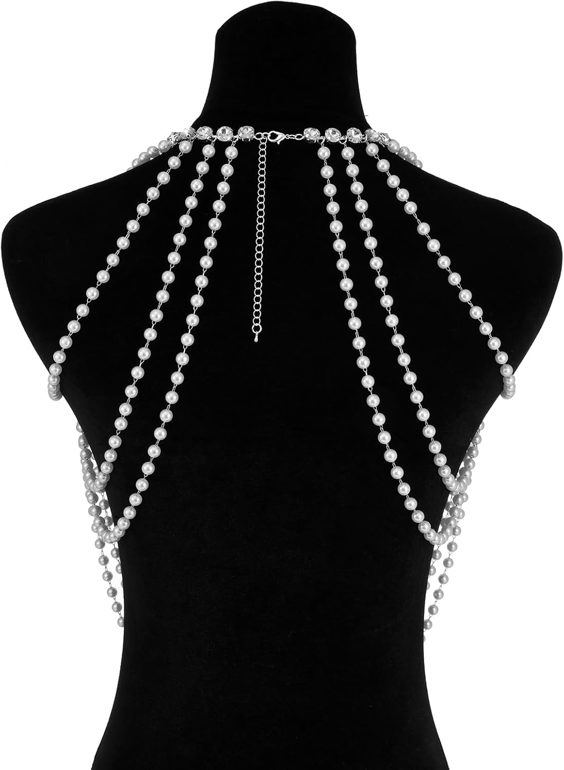 Aethers & Co A18 Rhinestone Chest Chain Bra Body Jewelry for Women Silver Bikini Bra Body Chains
