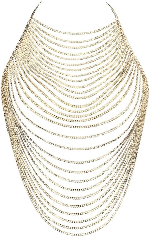 Aethers & Co A4 Full Body Chain Jewelry for Women Sexy Costume Multilay Silver Metal Chain Harness