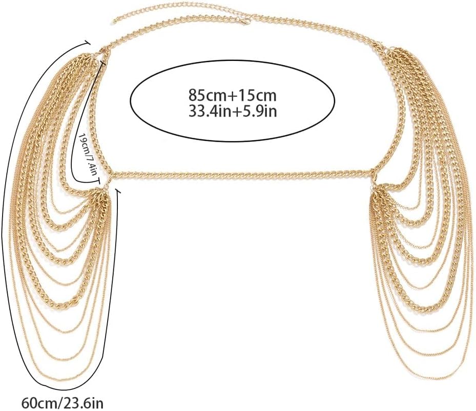 Aethers & Co A13 Bride Women Shiny Statement Tassel Body Chain Jewelry Shawl Silver Gold Dainty Body Jewelry Layered Shoulder Chain Wedding Party Nightclub Body Accessories Jewelry for Women Bride