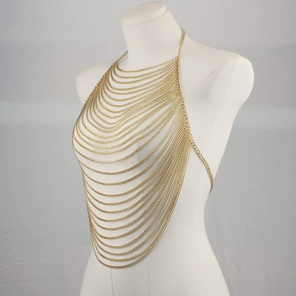 Aethers & Co A4 Full Body Chain Jewelry for Women Sexy Costume Multilay Silver Metal Chain Harness