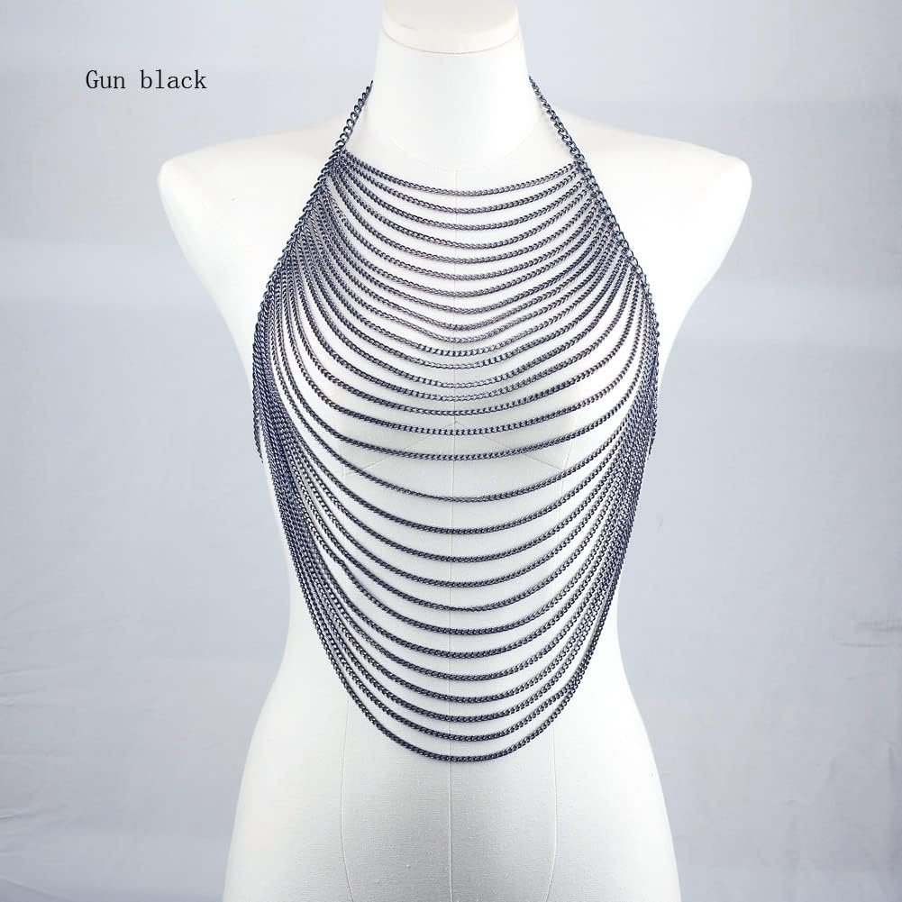 Aethers & Co A4 Full Body Chain Jewelry for Women Sexy Costume Multilay Silver Metal Chain Harness