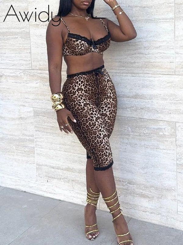 Leopard Bra Top & Capri Pants Set