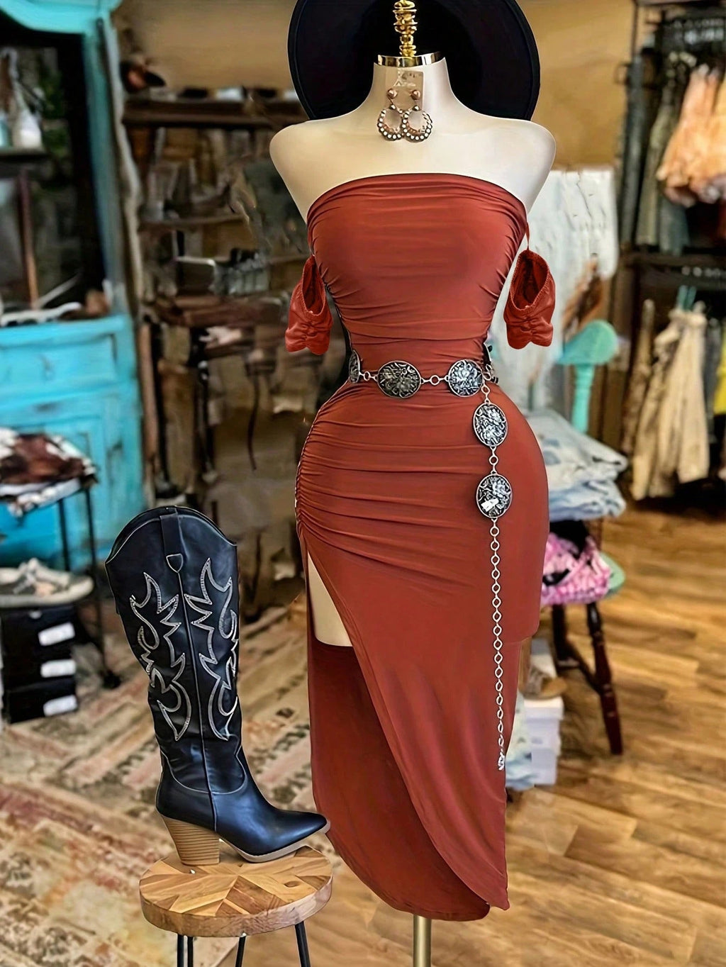 Strapless Irregular Slit Bodycon Dress for Evening Parties