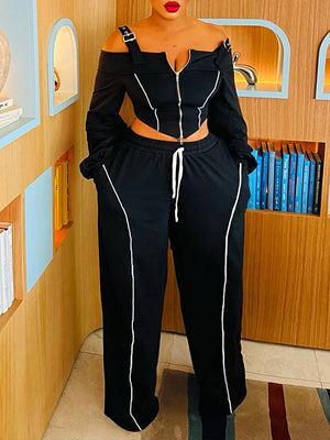 Cold-Shoulder Zip Top & Pants Set
