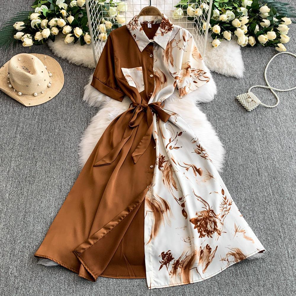 Printed Short-Sleeve Shirt Maxi Dress for Summer Casual