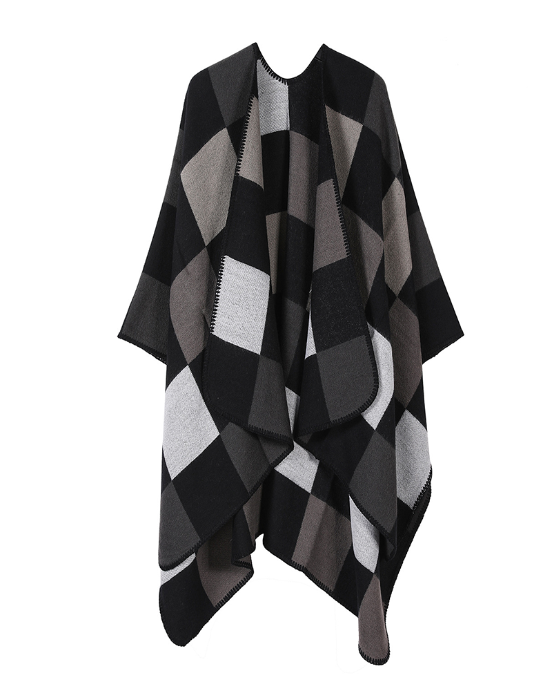 Color Weave Poncho Black