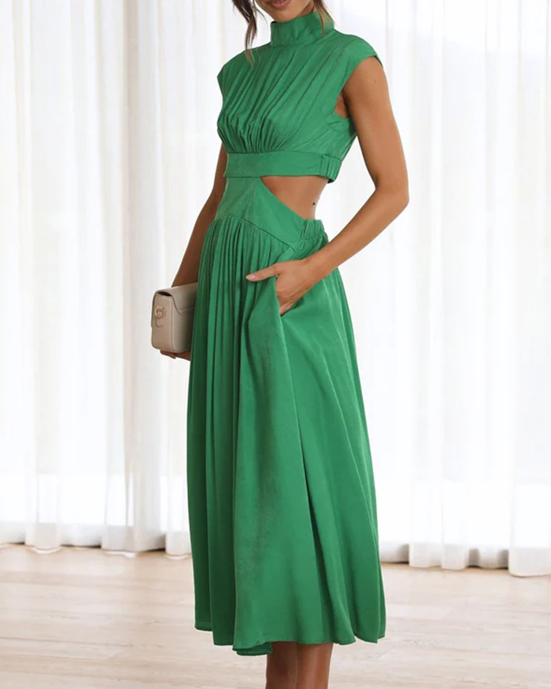 Elegant High Neck Dress Green