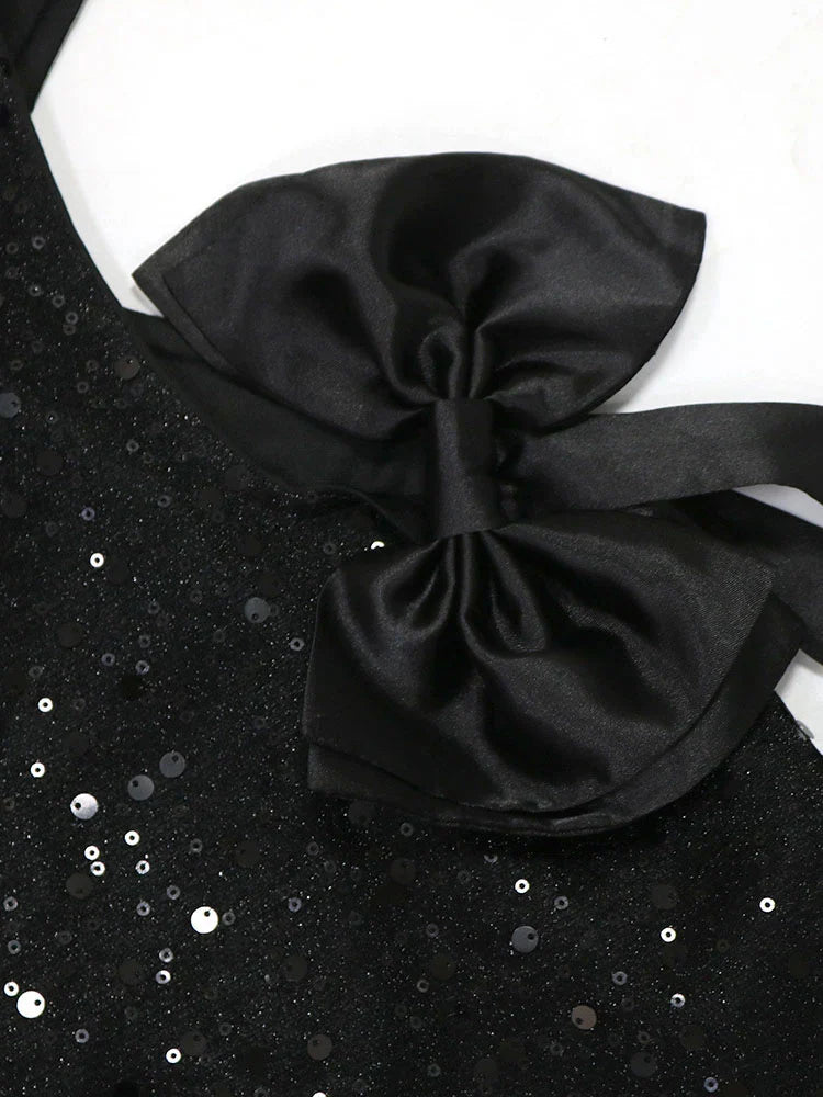 Sequin Cutout With Bow Mini Dress