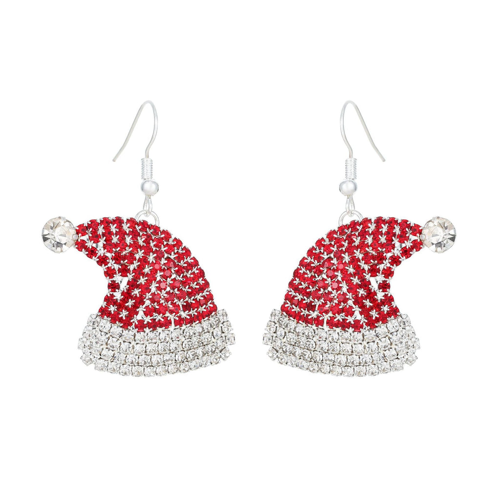 Diamond-Studded Christmas Hat Colored Earrings