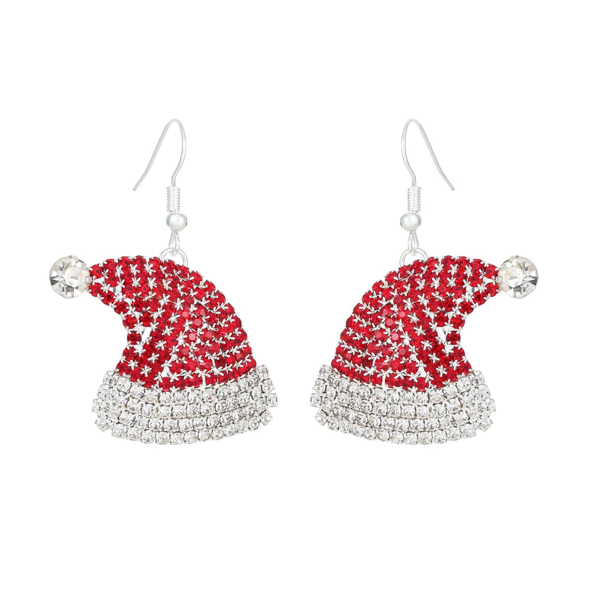 Diamond-Studded Christmas Hat Colored Earrings