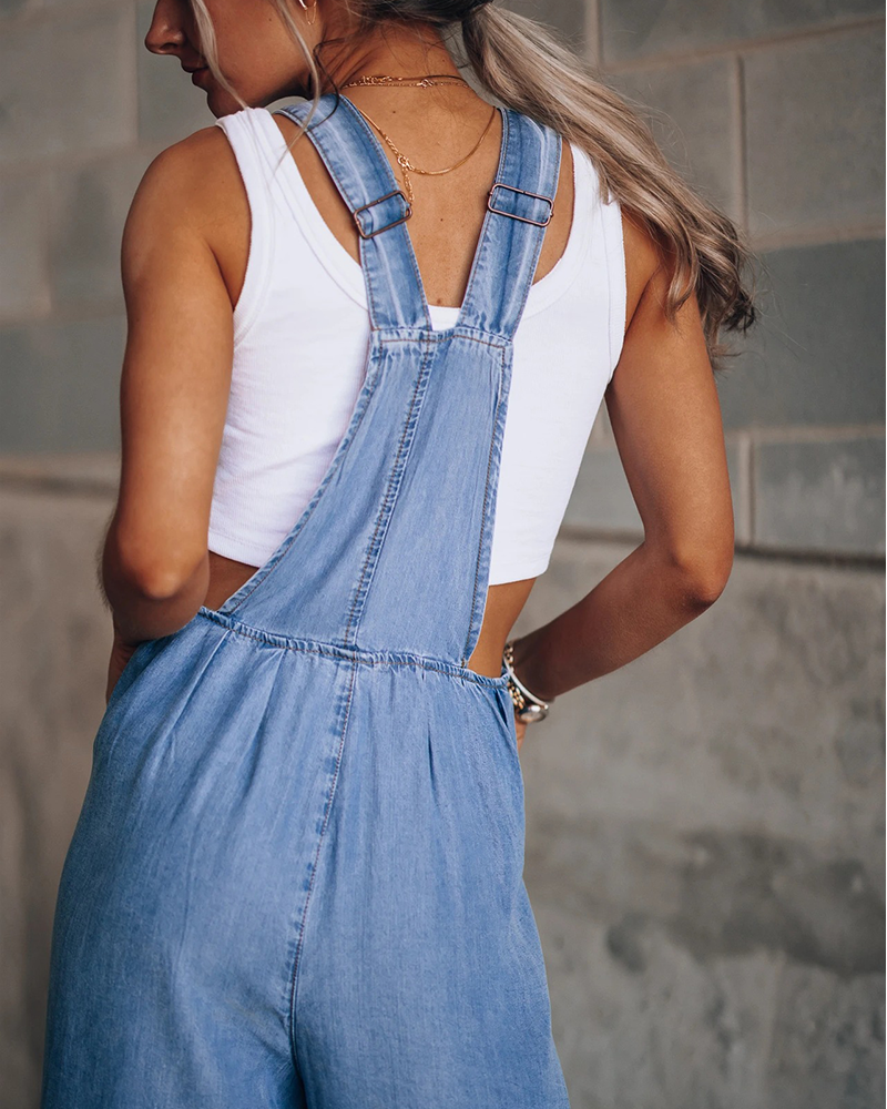 Wide Leg Denim Overalls