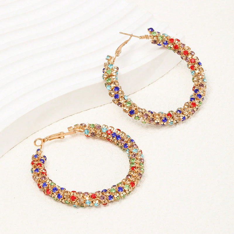 Retro-Chic Colored Diamond Hoop Earrings