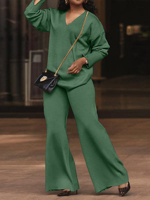 V-Neck Top & Wide-Leg Pants Set