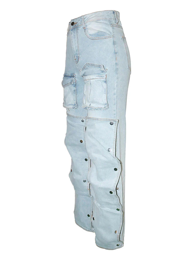 Snap Button Cargo Jeans