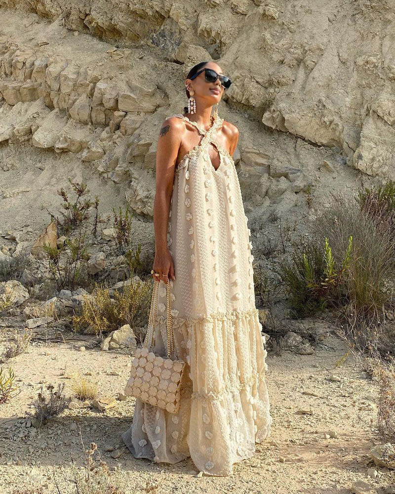 3D Floral Maxi Dress APRICOT