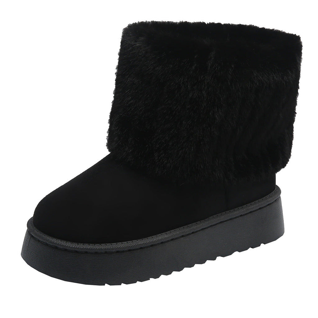 Women's Fleece-Lined Striped Decorative Snow Boots