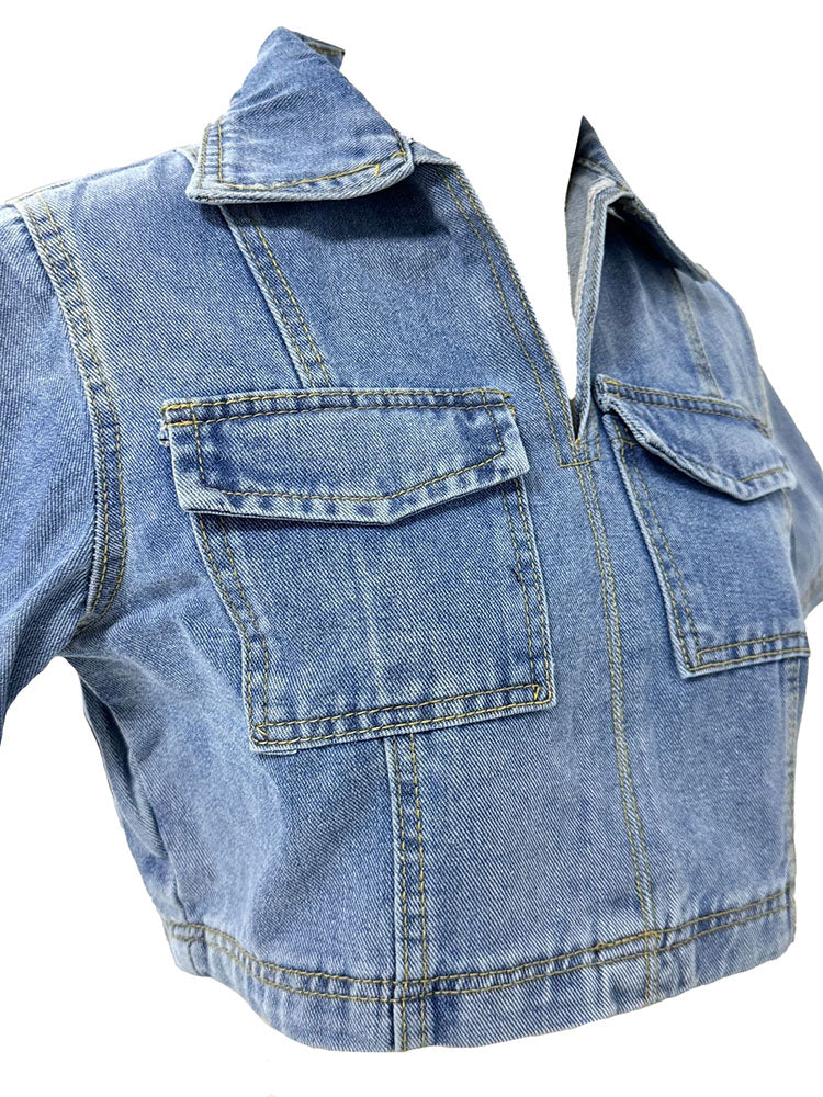 Cropped Denim Top & Skort Set