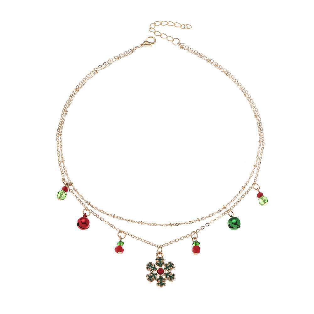 Christmas Bells and Snowflakes Double-Layer Collar Necklace