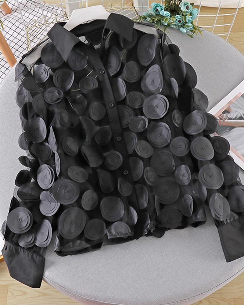 Blooming 3D Chiffon Blouse Black