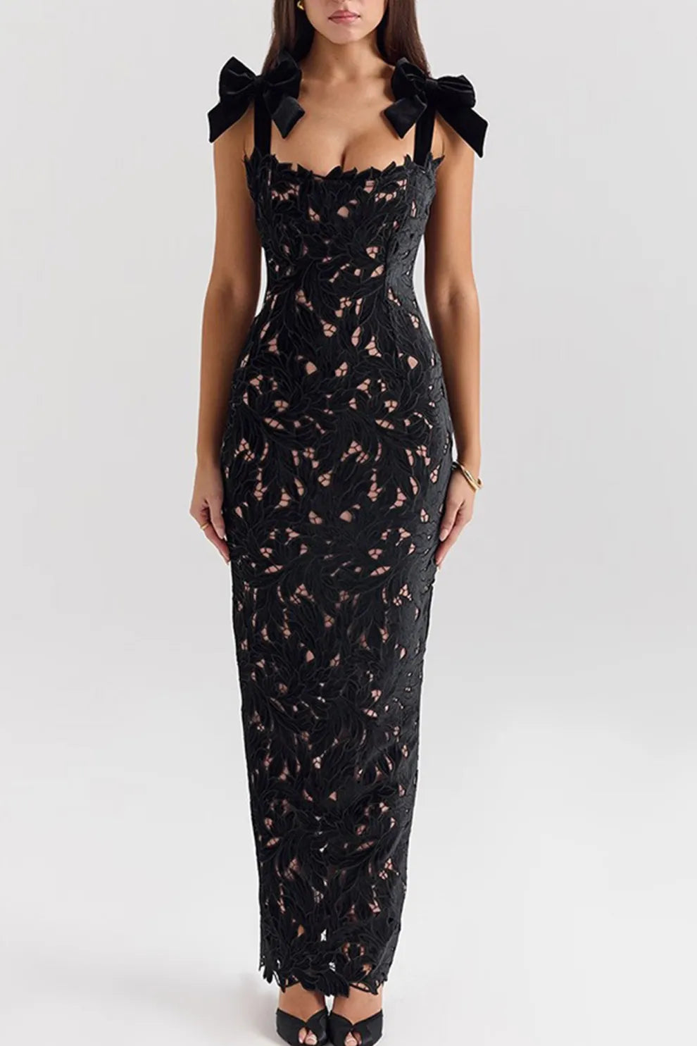 Bow Straps Hollow Out Maxi Dress