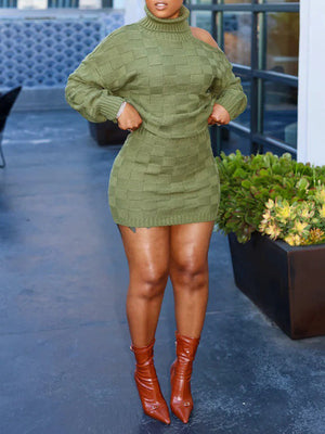 Turtleneck Cutout Sweater & Skirt Set